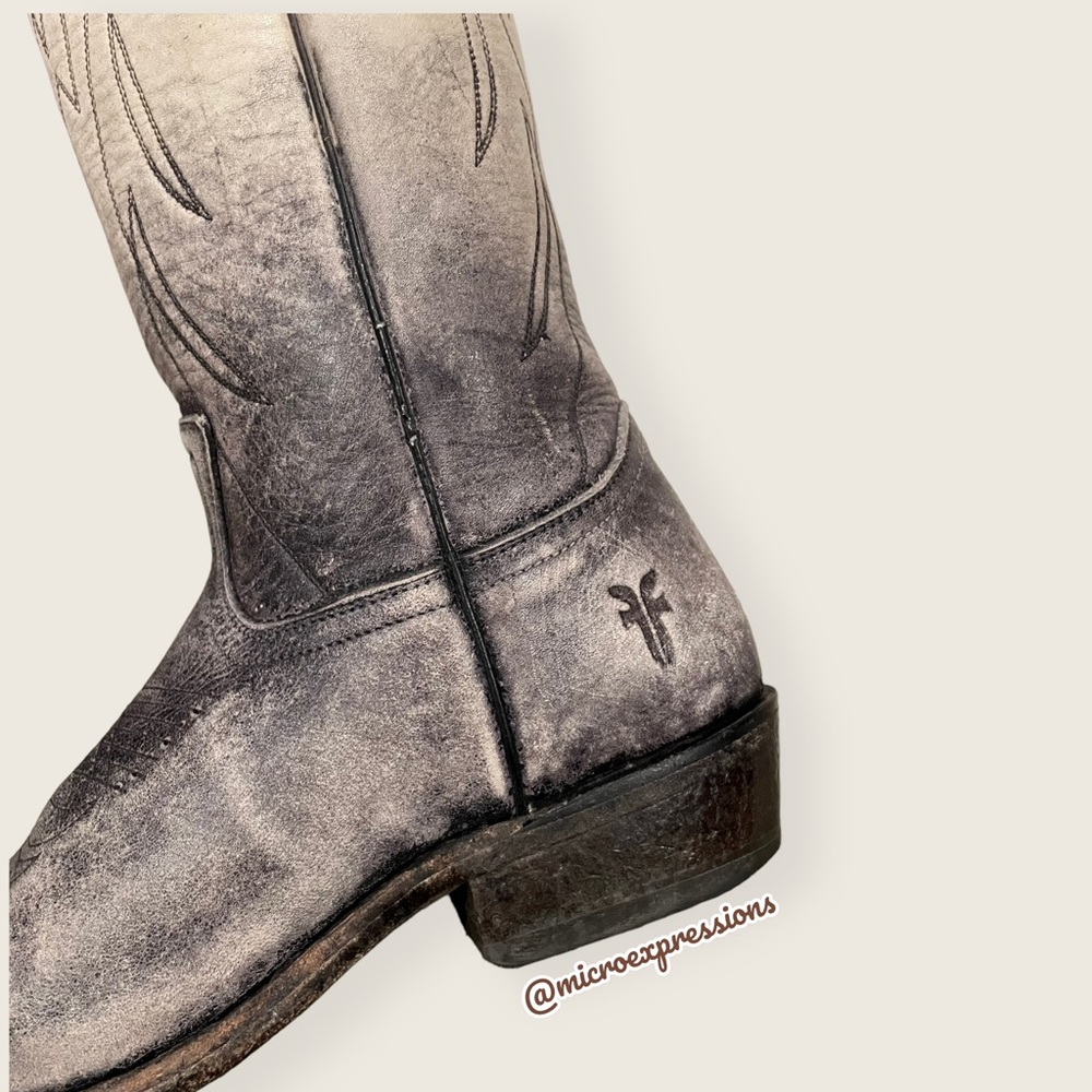 $499 Frye Billy Pull On Ombre Distressed Vintage Black White Western Cowboy Boot - Picture 10 of 13